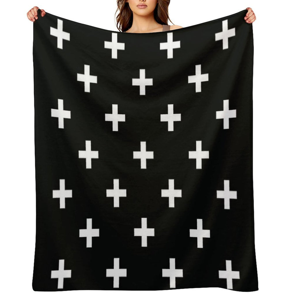 Black And White Swiss Cross Pattern Durable Throw Blanket