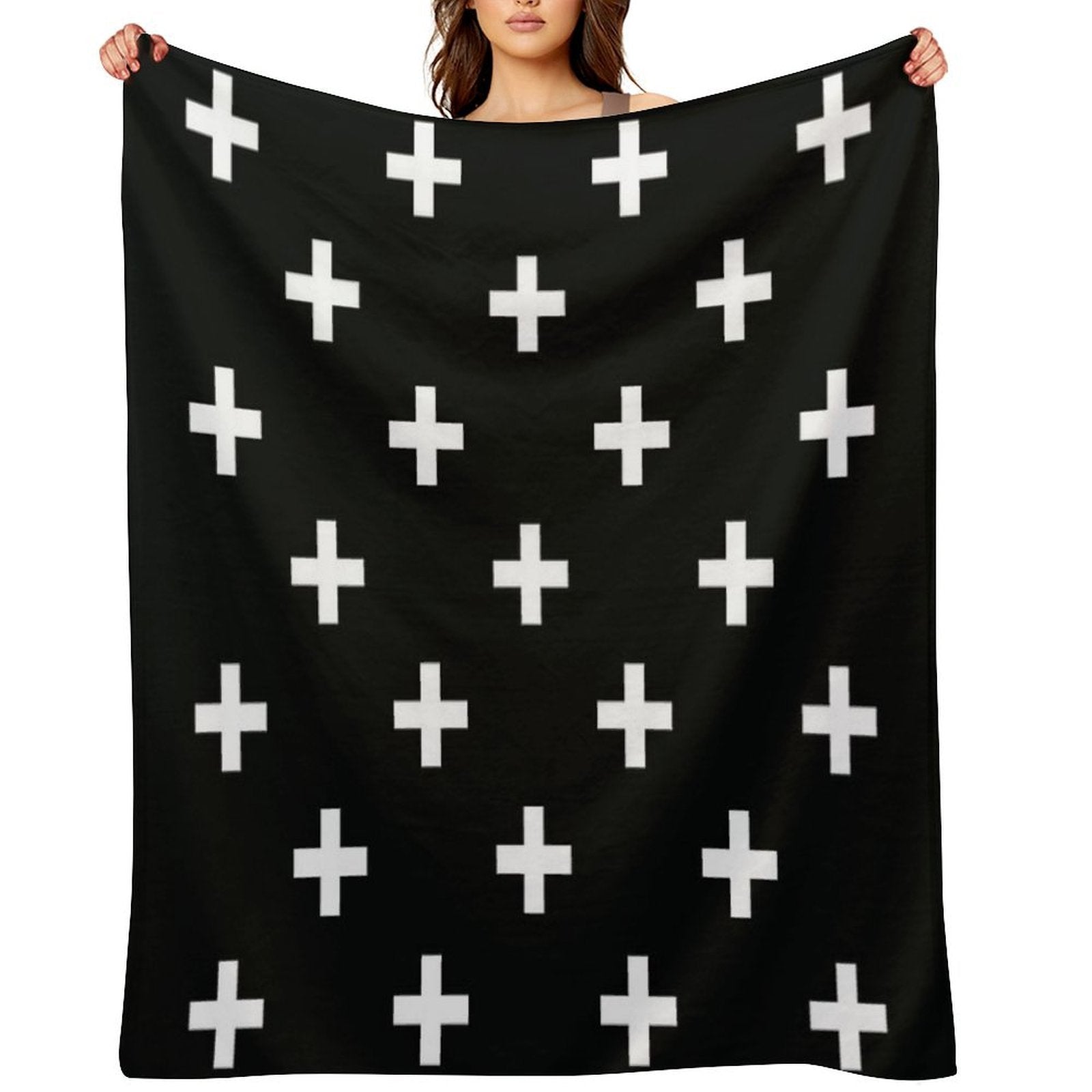 Black And White Swiss Cross Pattern Durable Throw Blanket