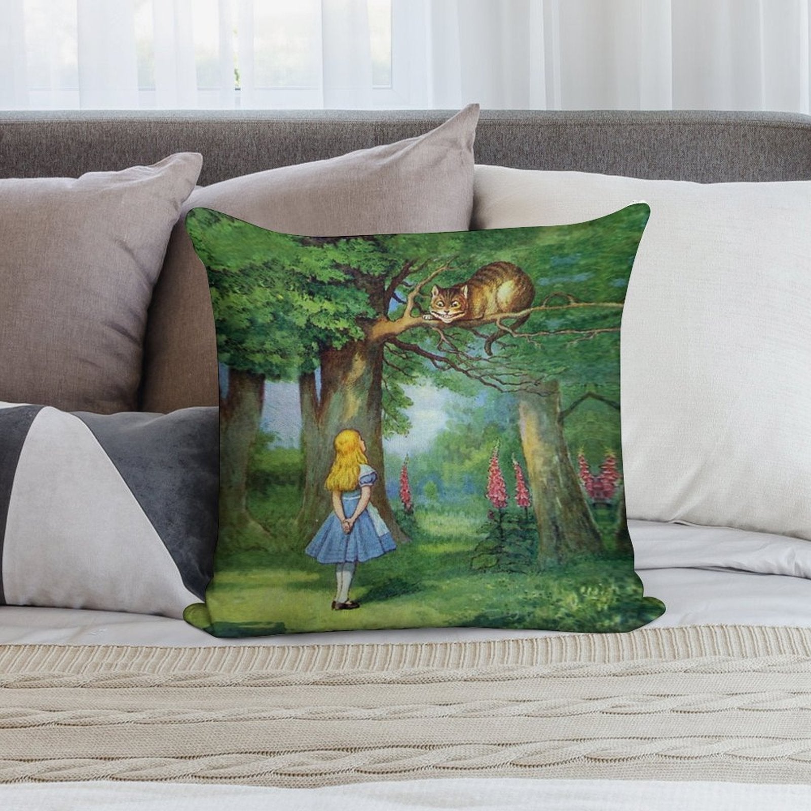 Cheshire Cat Soft Shrink-Resistant Throw Pillow