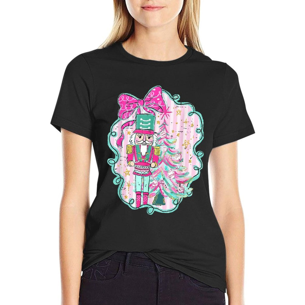 Coquette Bow Pink Nutcracker Christmas Holiday Merry Xmas  Ribbed Collar T-Shirt