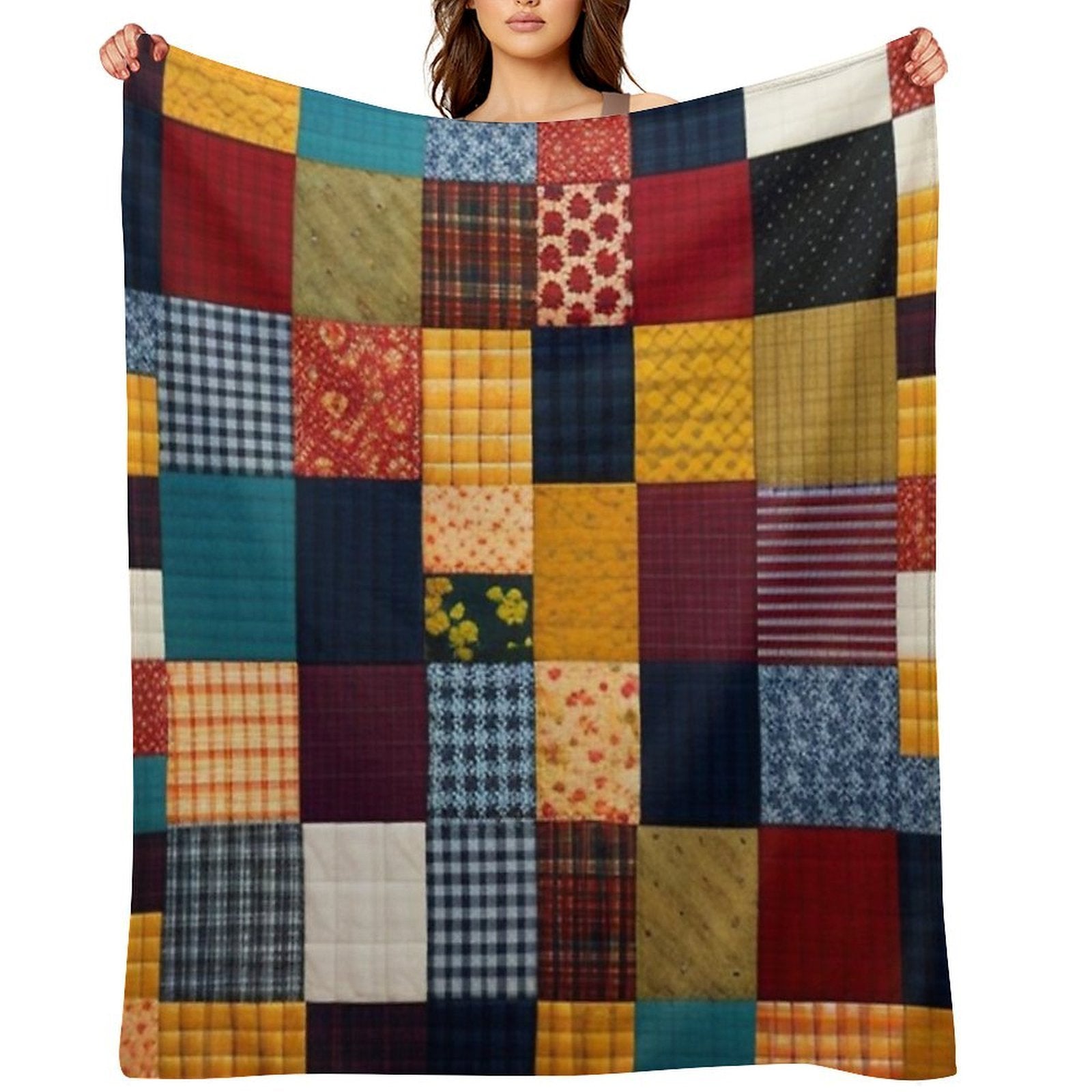 Patchwork Quilt Grid Pattern Versatility Throw Blanket