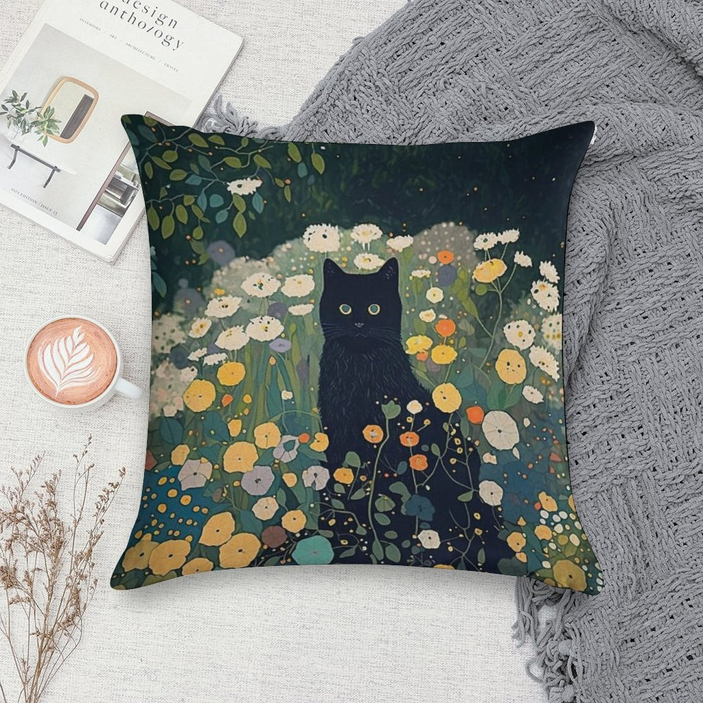 Cat in Klimt Garden Inspiration Soft Gift Ready Throw Pillow