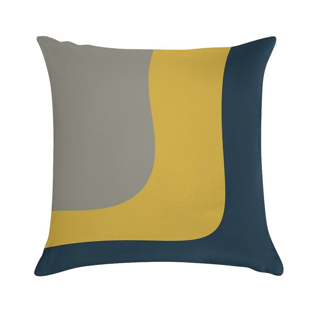 Triple Wave Minimalist Pattern in Mustard Yellow, Navy Blue, And Grey Soft Fade-Resistant Throw Pillow