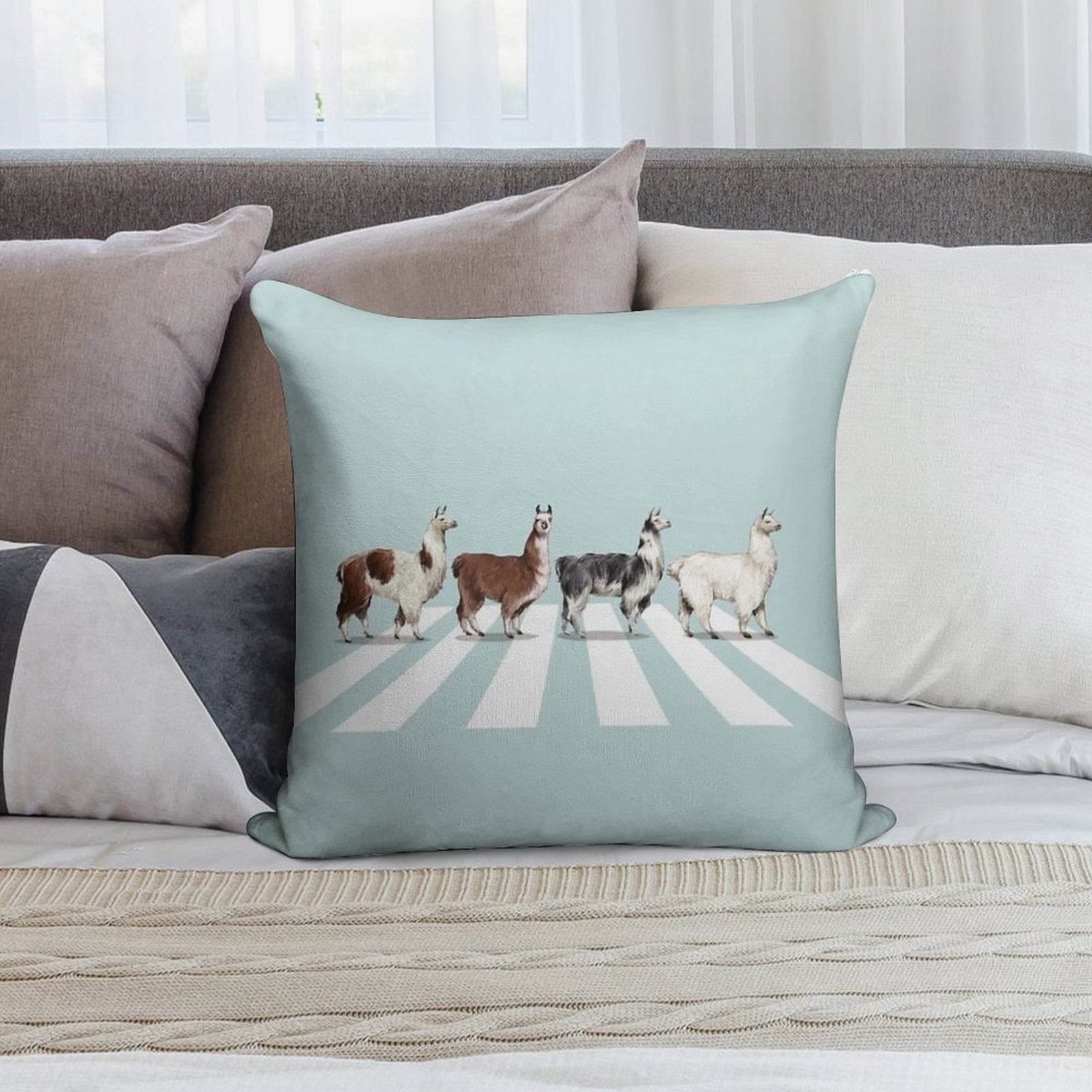 Llama The Abbey Road #1 Soft Hidden Zipper Throw Pillow