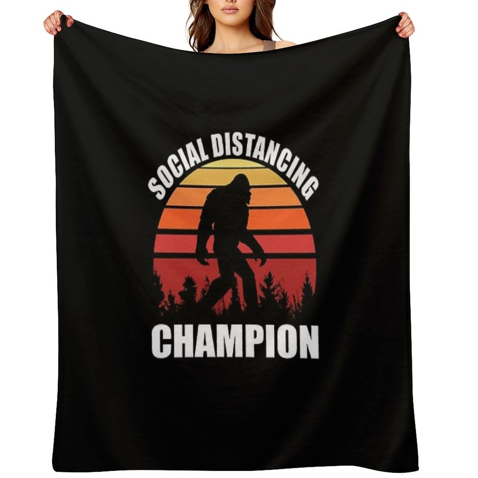 Bigfoot Funny Social Distancing Champion Vintage Sunset Lightweight Throw Blanket
