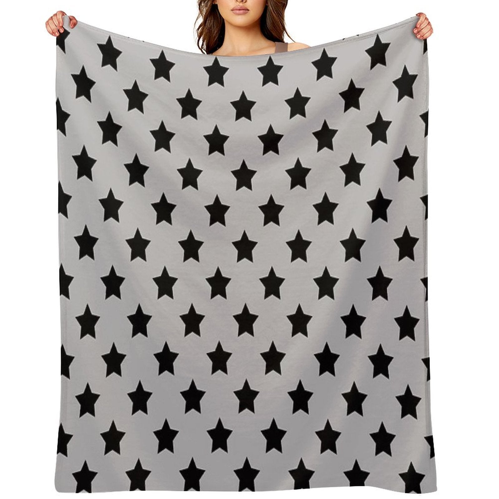 Black Stars Grey Background Pattern Design Wrinkle-free Throw Blanket
