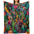 Vibrant Coyote Collage Art in A Botanical Wonderland Versatility Throw Blanket