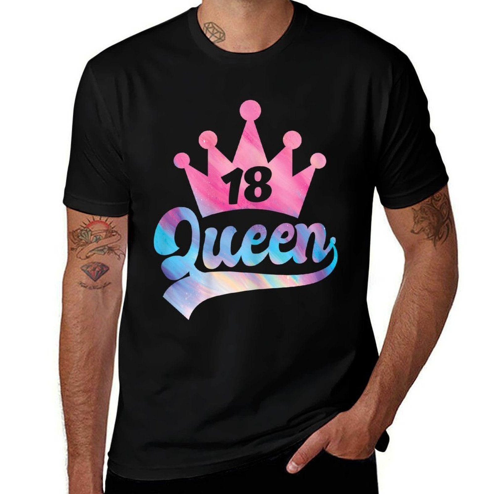 Womens 18th Birthday Queen Girls Happy Birthday Party Funny Crown  Wrinkle-resistant T-Shirt