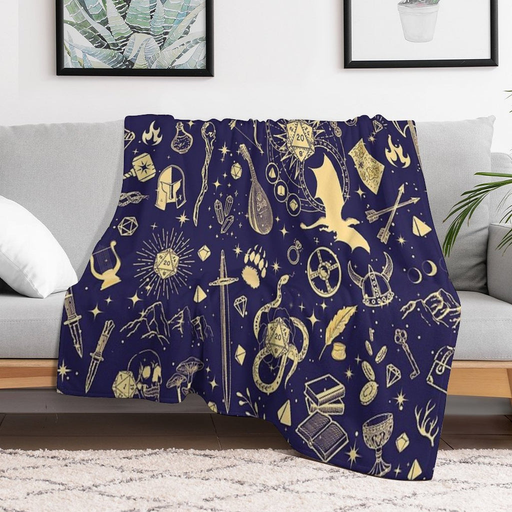 DND RPG Pattern Seamless Dungeons And Dragons Doodles, Celestial Night Sky And Stars Constellations Gift-ready Throw Blanket