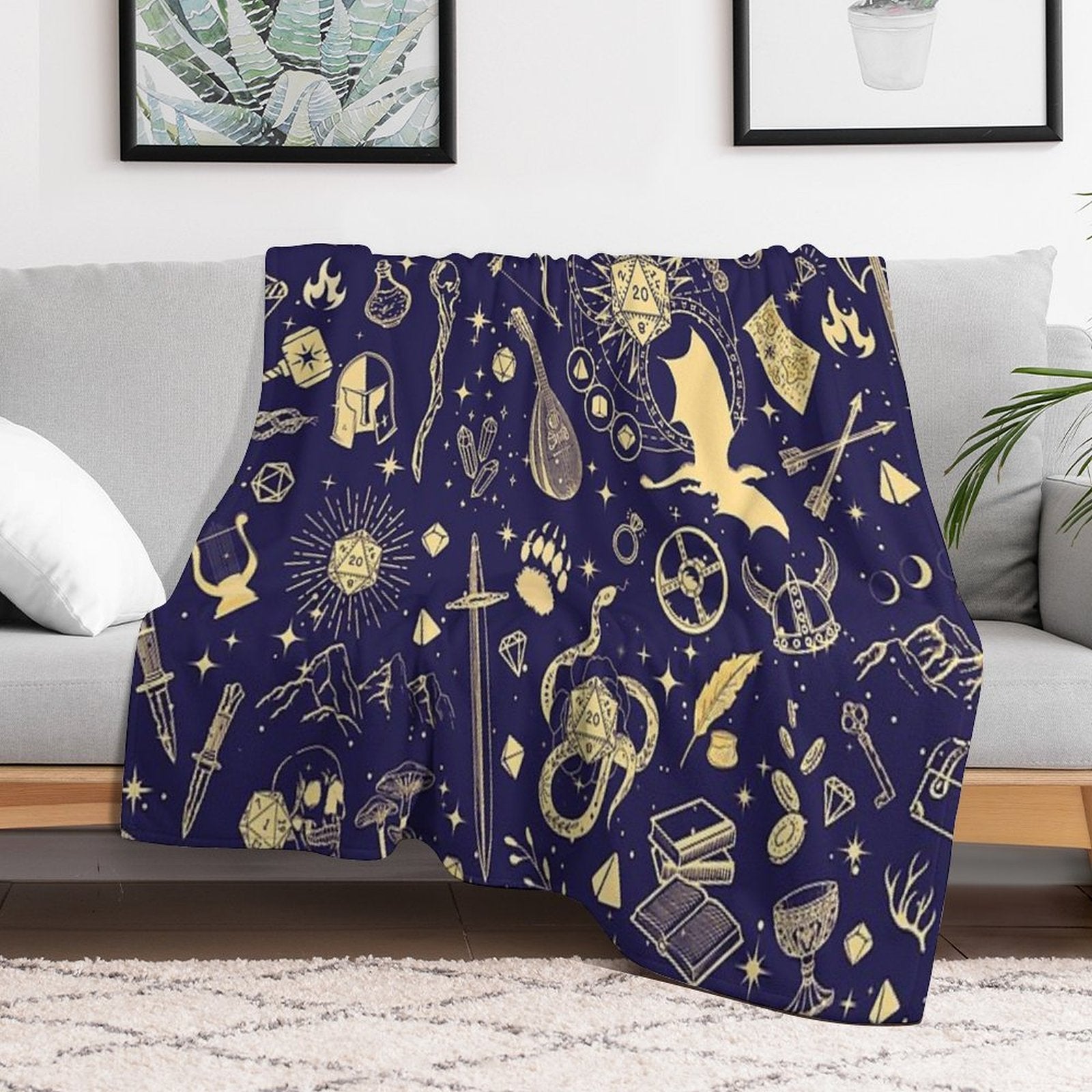 DND RPG Pattern Seamless Dungeons And Dragons Doodles, Celestial Night Sky And Stars Constellations Gift-ready Throw Blanket