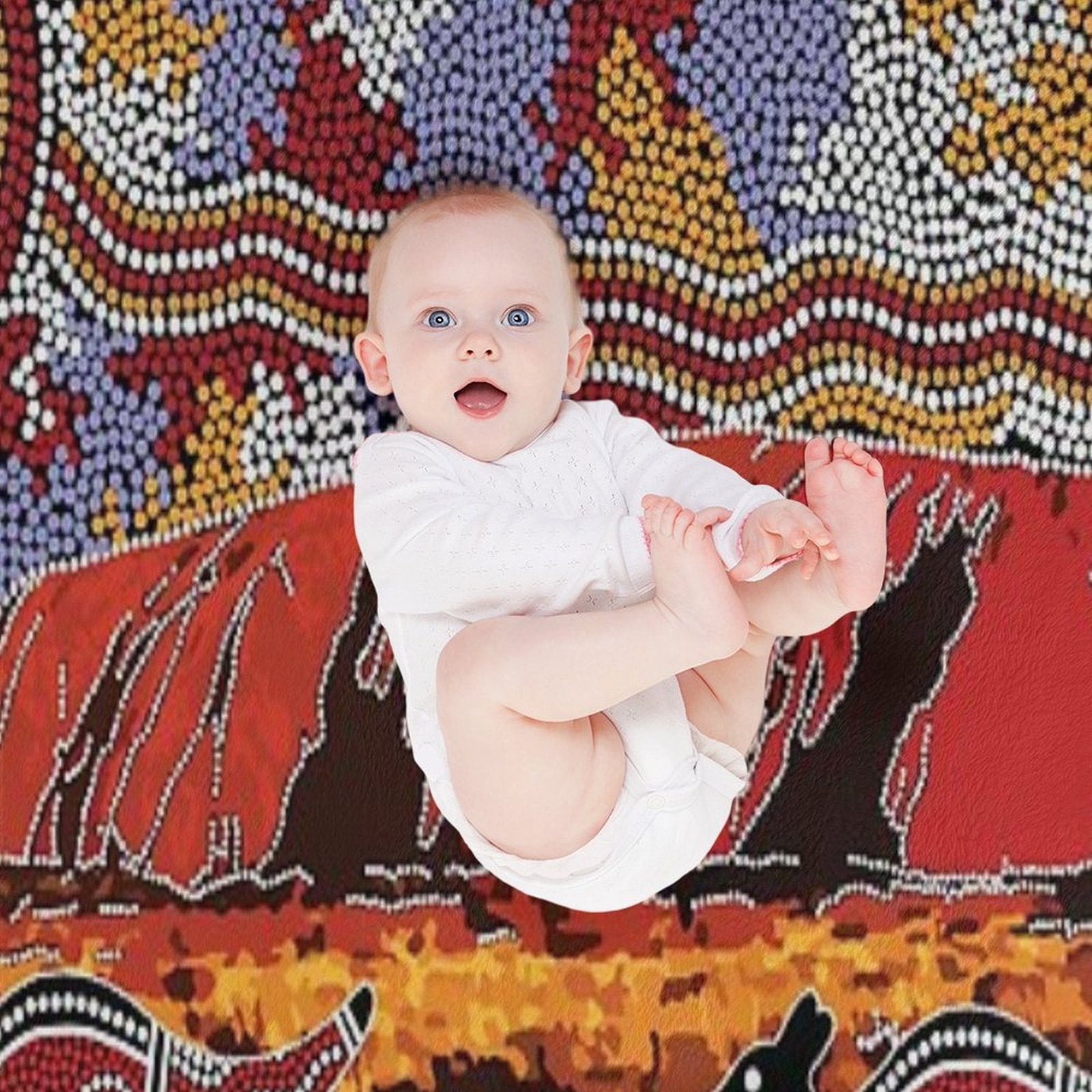 Authentic Aboriginal Art - Uluru  Ayers Rock Compact Throw Blanket