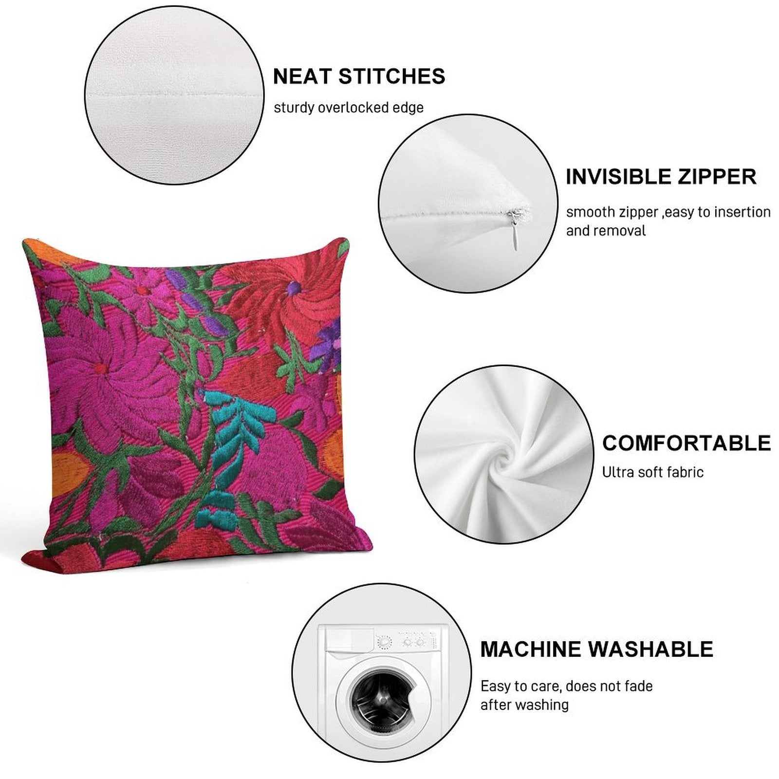 Mexican Embroidered Soft Skin-Friendly Throw Pillow