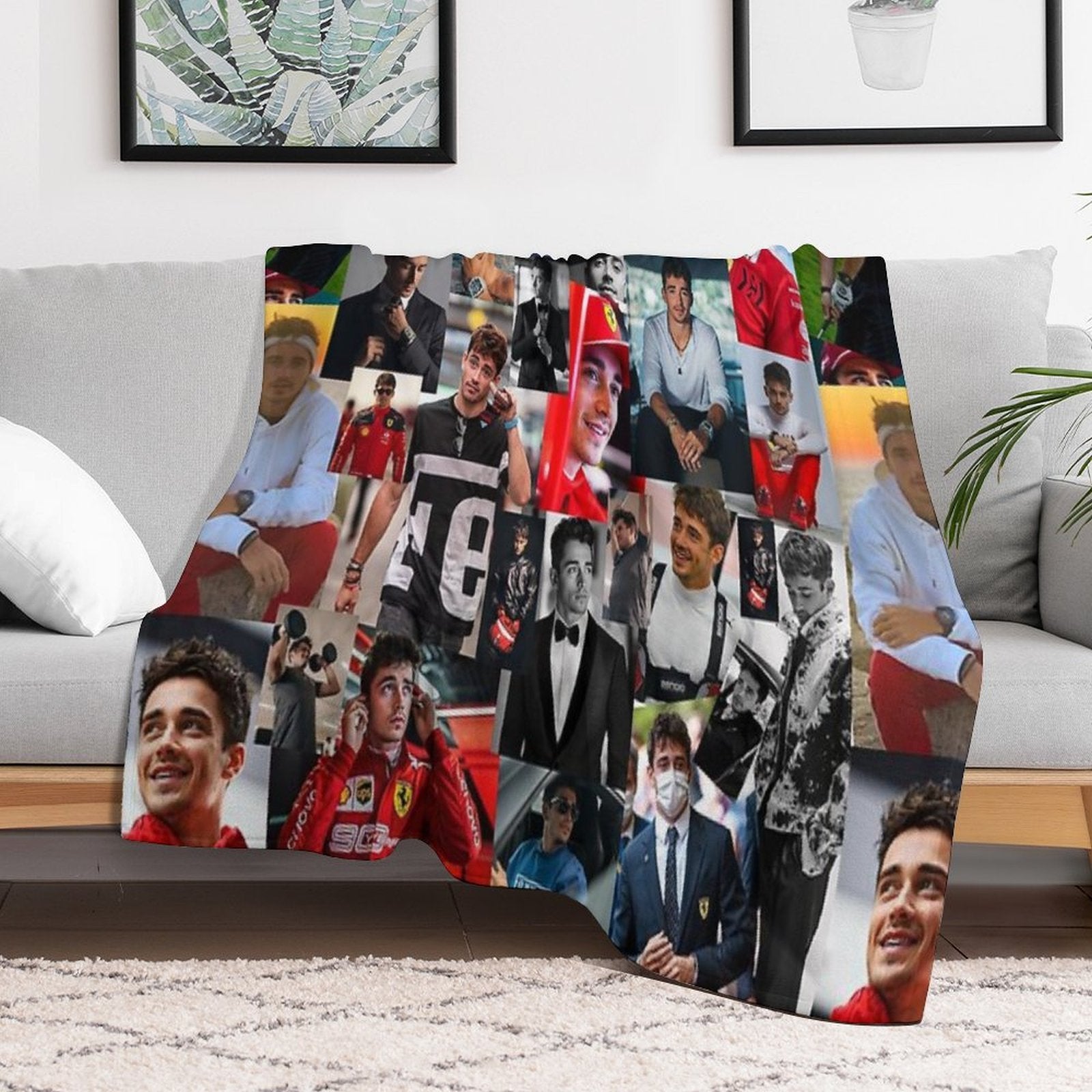 Charles Leclerc Monacan Motorsports Racing Driver Collage Plush Throw Blanket