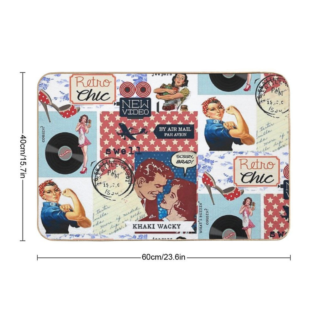 Retro Chic Red, White And Blue Collage  Absorbent Bath Mat