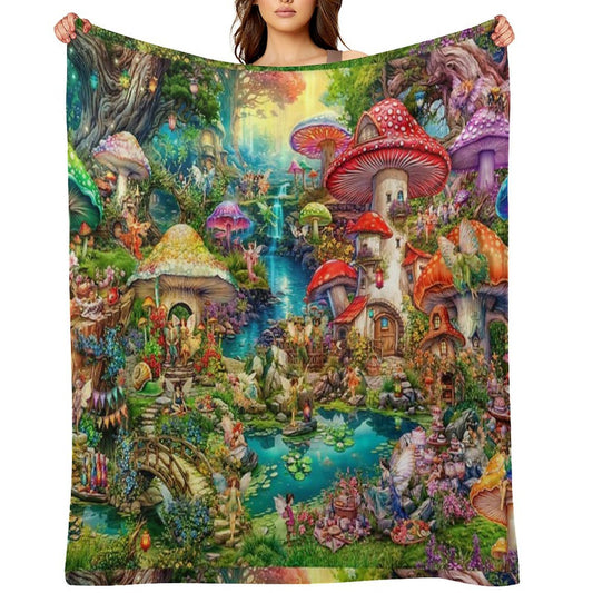 Merry Mushroom Village Picnic All-season Throw Blanket