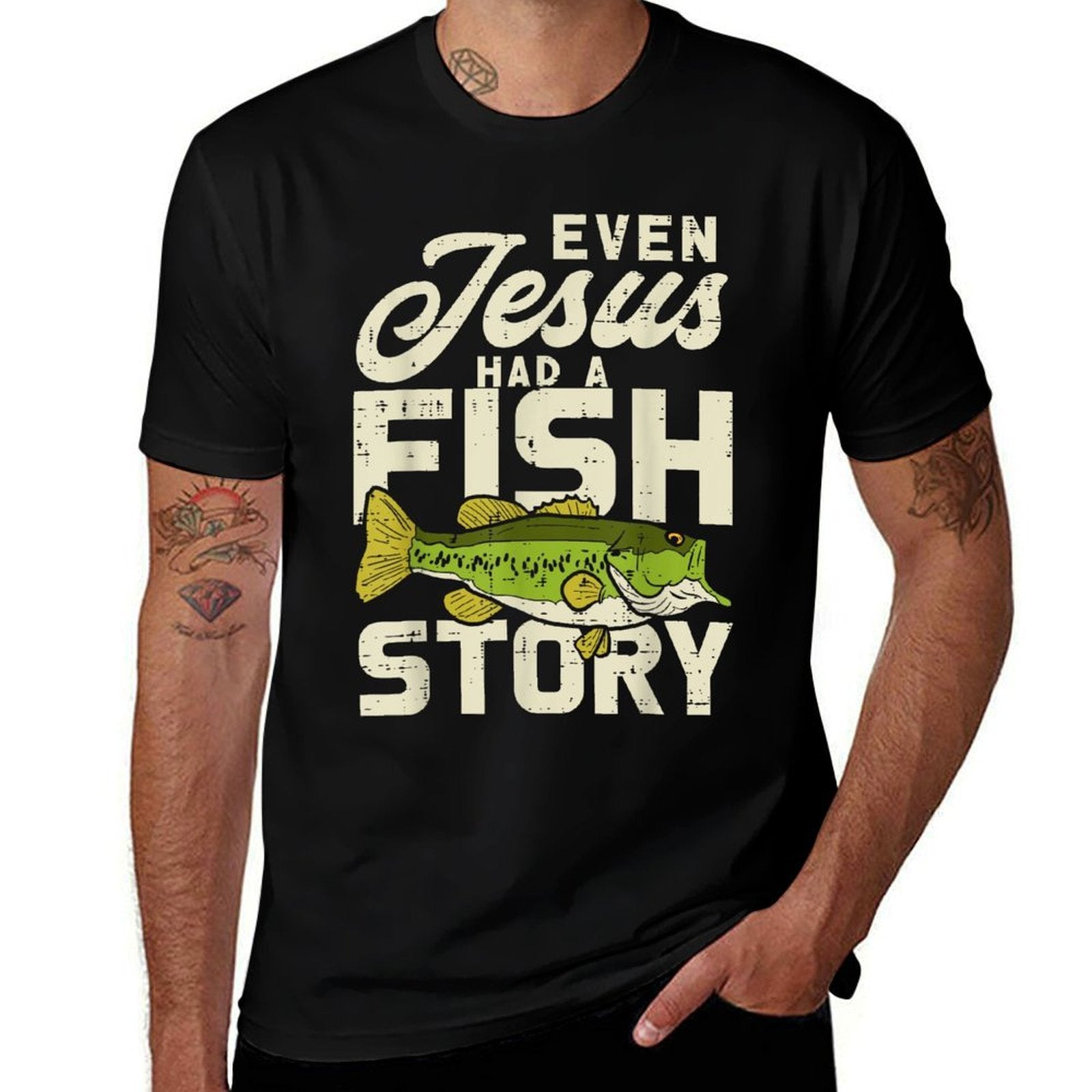 Jesus Fish Story Fisherman God Christ Fishing Christian Gift  Cotton T-Shirt