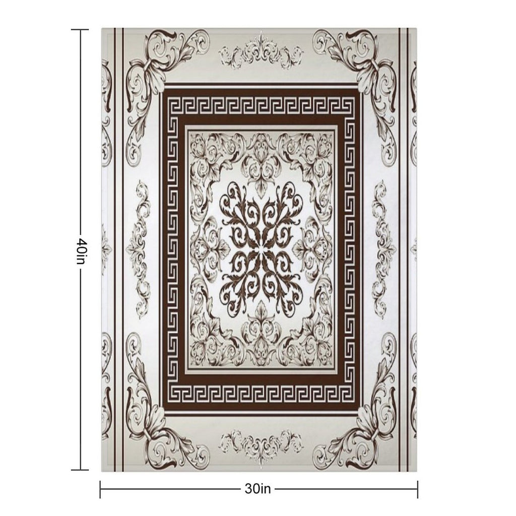 Baroque Filigree Cream And Brown Greek Meander Comfort Throw Blanket