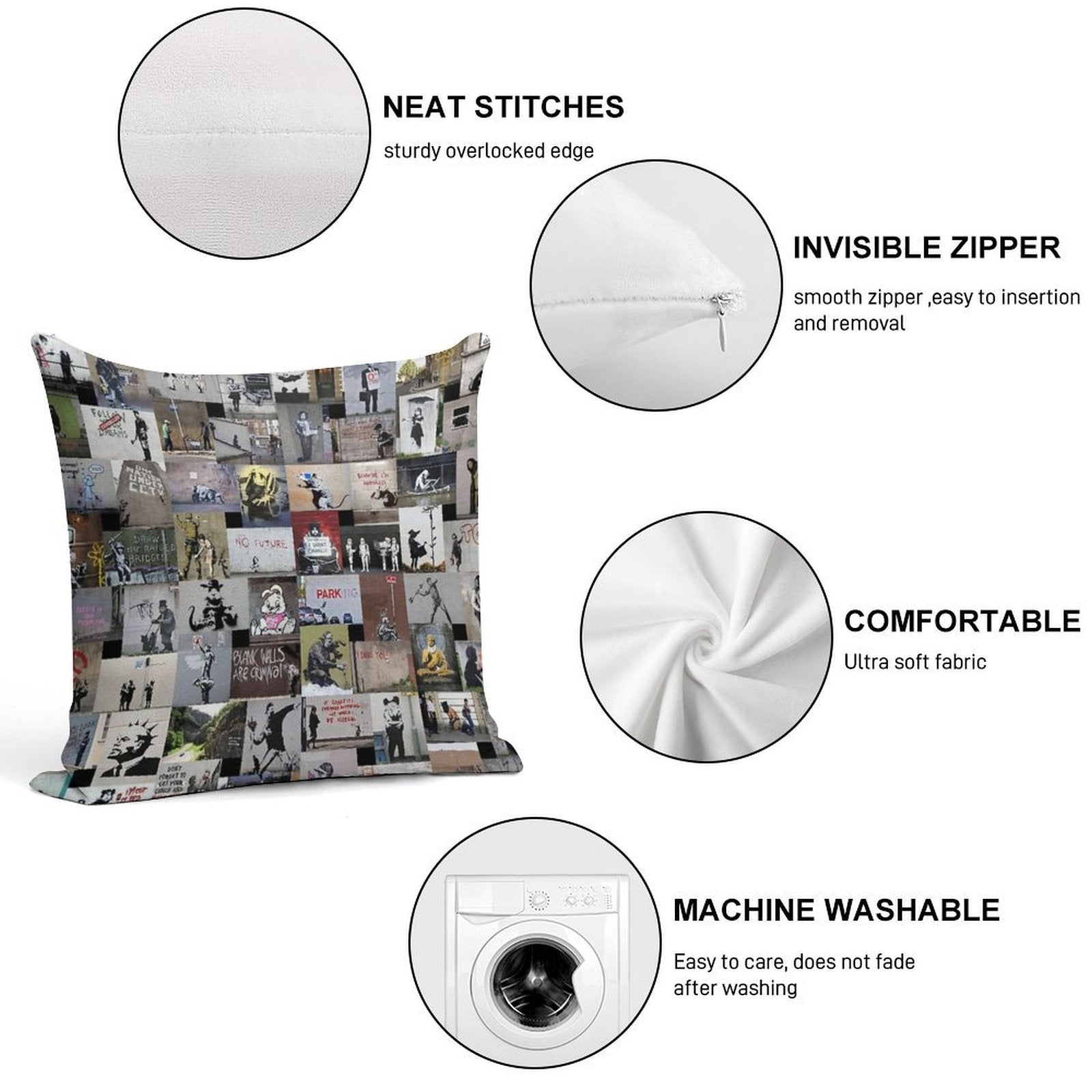 Banksy Soft Washable Throw Pillow