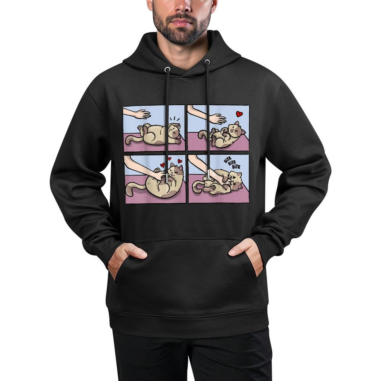 Bite Belly Rub Pet Owner Kitten Lover Cute Fluffy Cat for Men Women Kids Versatile Streetwear Hoodie
