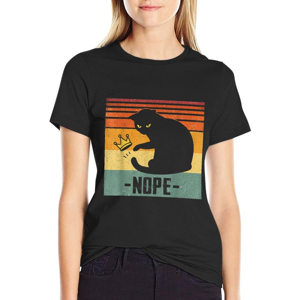 No Kings In America Black Cat Funny Cat Kicking Crown  Rolled Sleeves T-Shirt