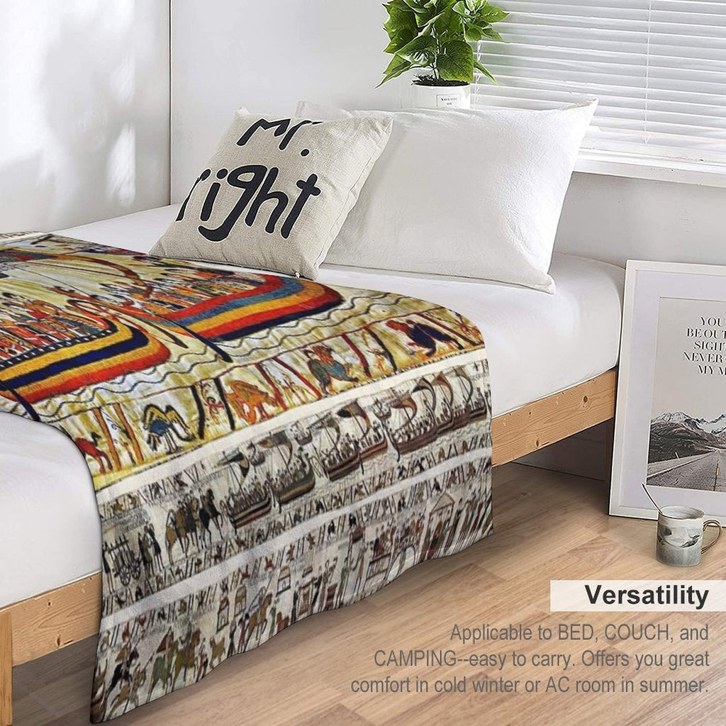 THE BAYEUX TAPESTRY ,VIKING SHIPS Sustainable Throw Blanket