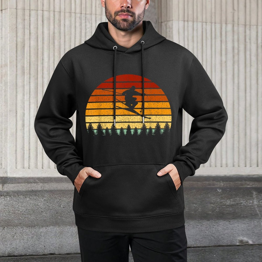 Vintage Sunset Skiing Gift For Skiers Relaxed Fit Hoodie