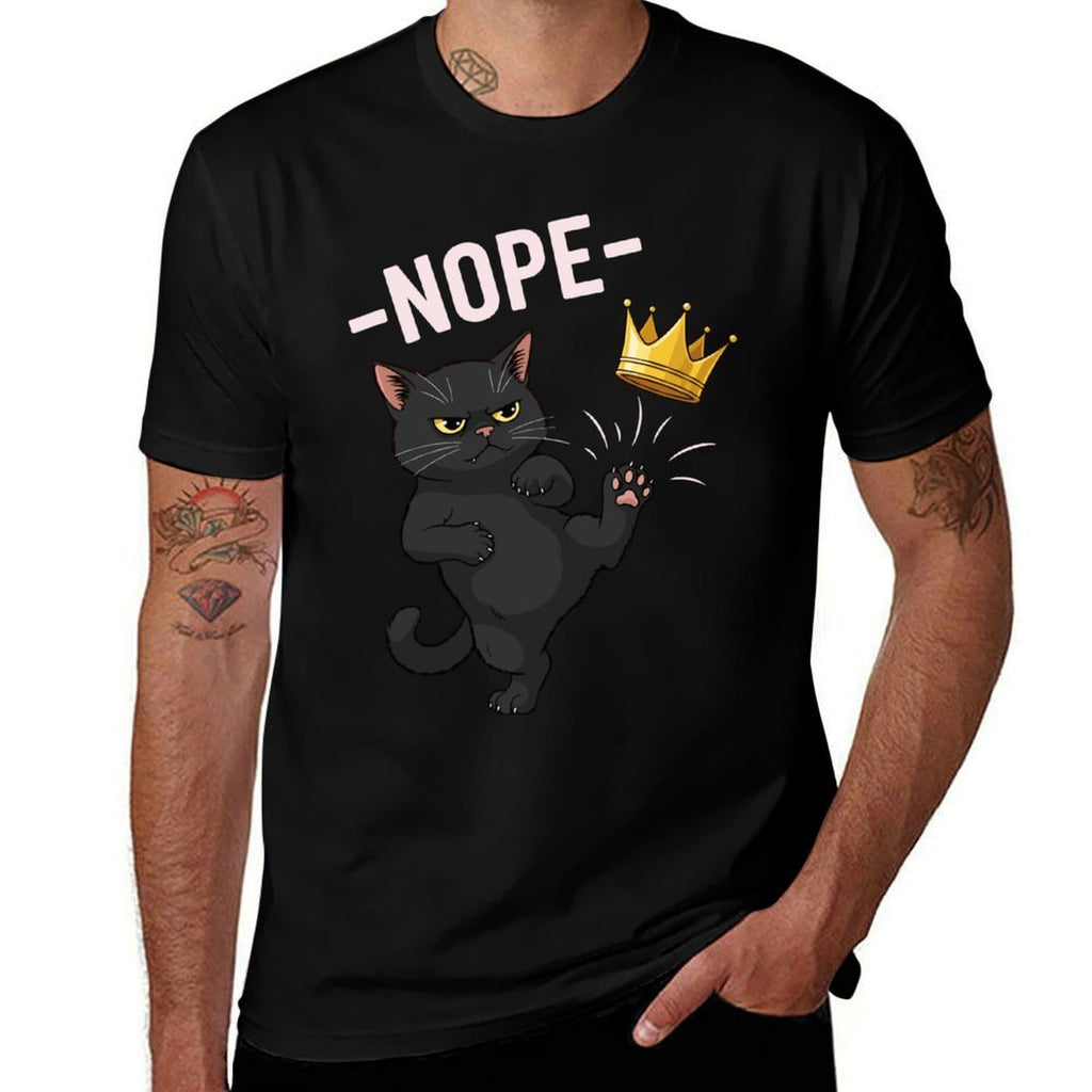 No Kings in America Black Cat Nope 4th Of July Cat Meme  Summer-ready Fabric T-Shirt