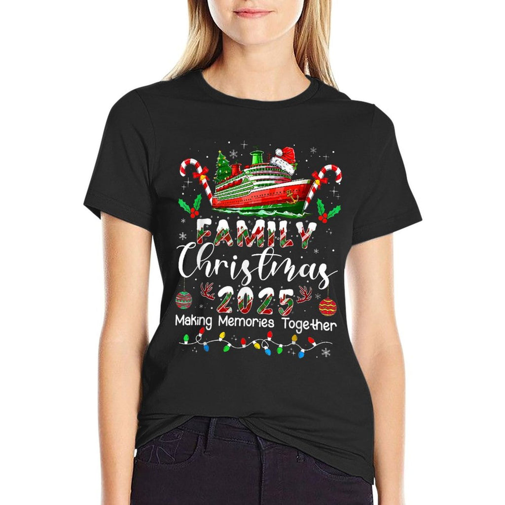 Family Christmas 2025 Cruise Matching Santa Xmas Pajamas Pjs  Rolled Sleeves T-Shirt