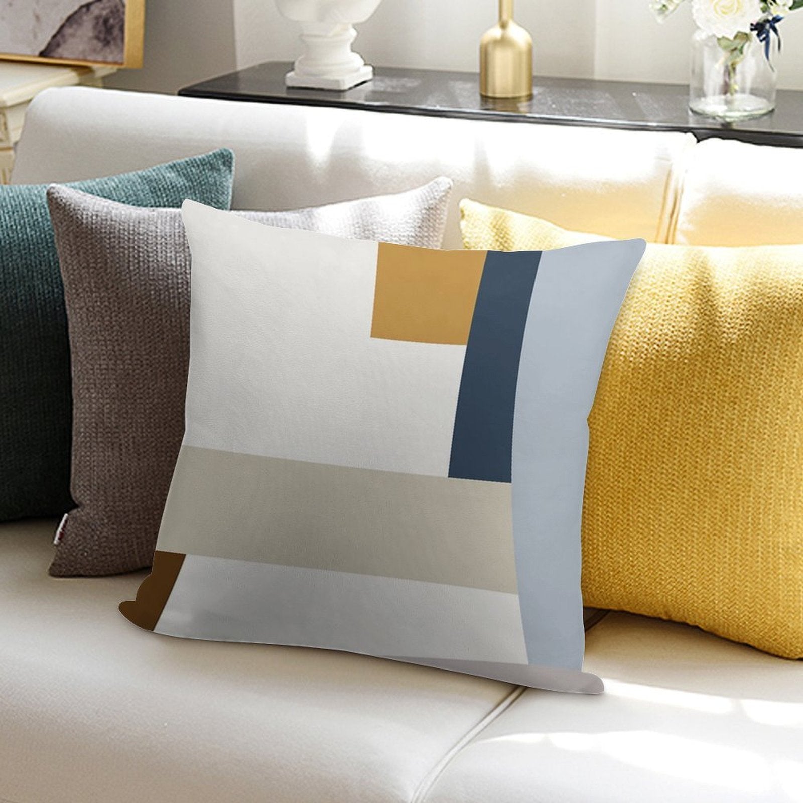 Mid Century Modern Minimal Vintage Pattern Scandinavian Inspired Colorfield Geometric Abstract Art Poster Soft Bedroom Essential Throw Pillow