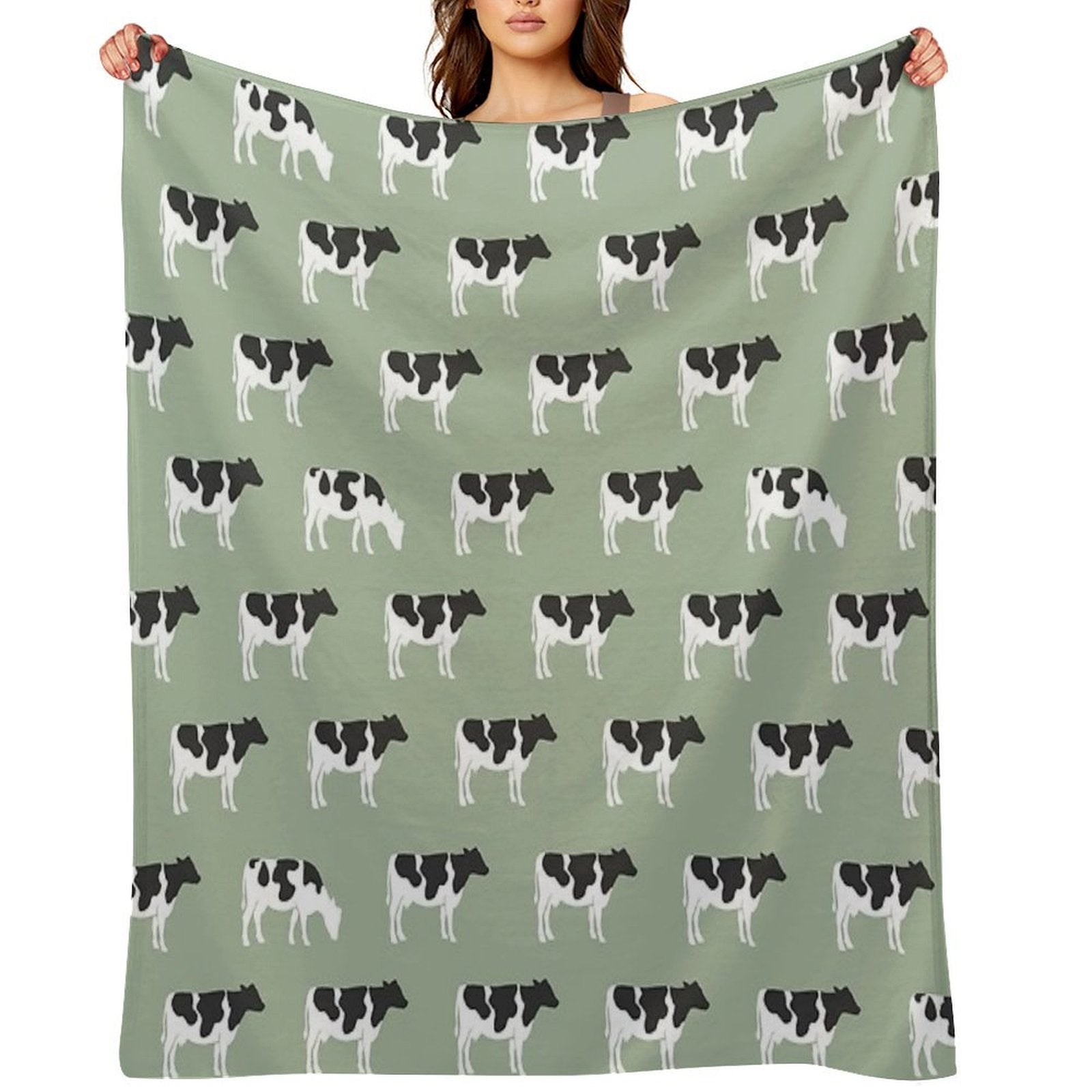 Cows - Farm - Dairy Cows on Sage Velvety-soft Throw Blanket