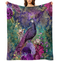 Elegant Vintage Purple Teal Peacocks Velvety-soft Throw Blanket