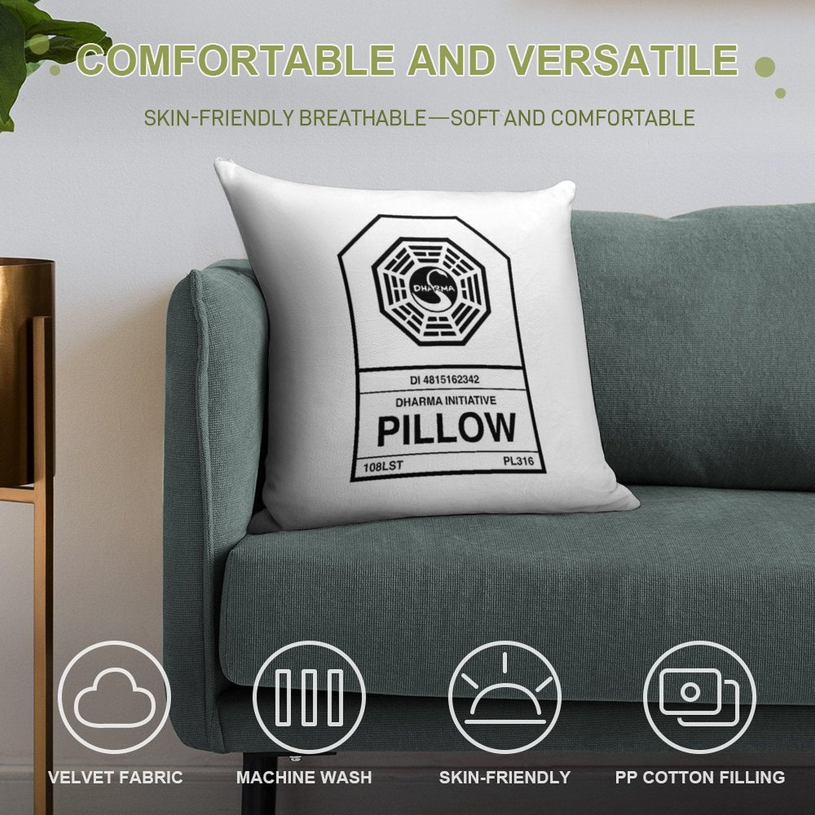 Dharma Initiative Pillow Soft Hidden Zipper Throw Pillow