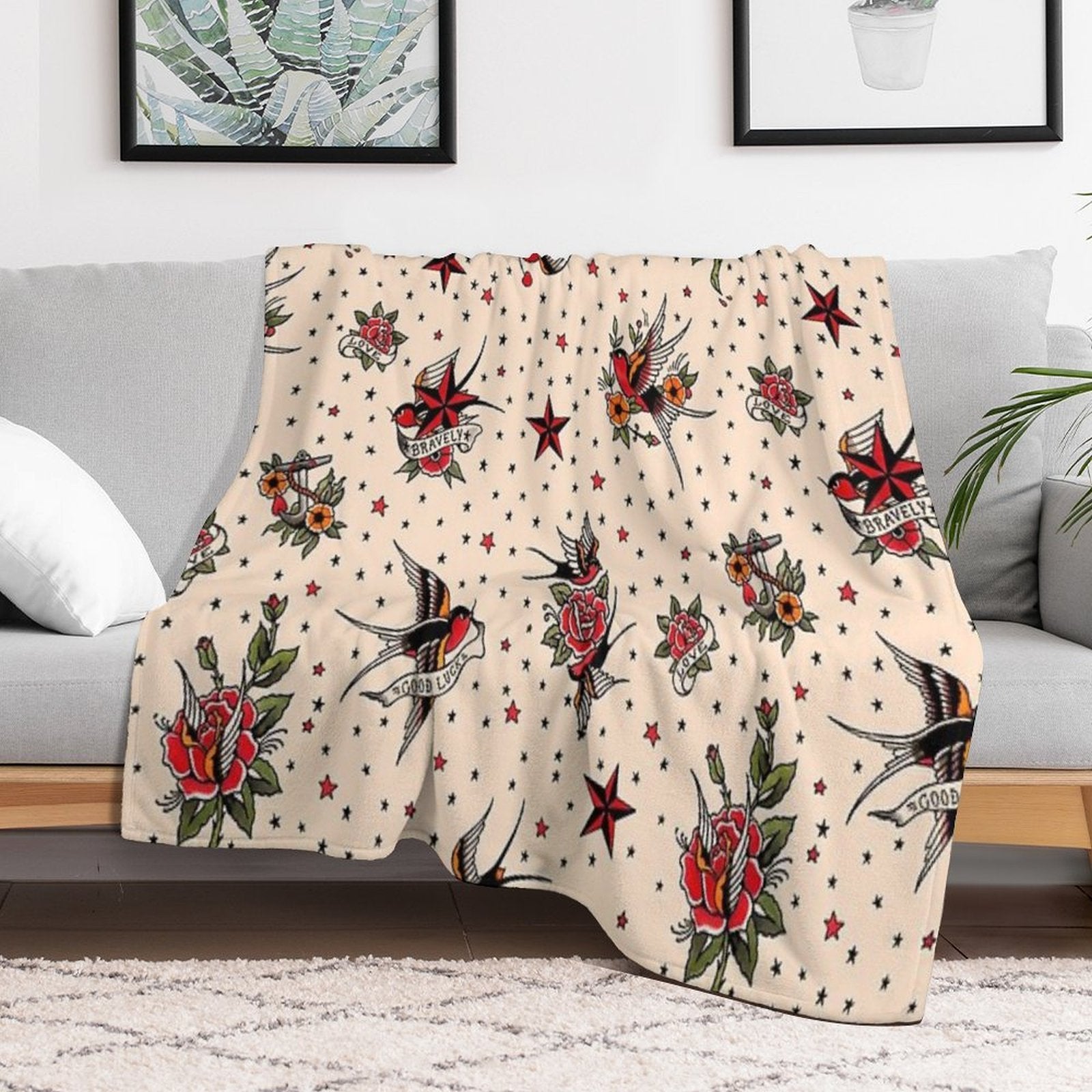Tattoo Flash Machine-washable Throw Blanket