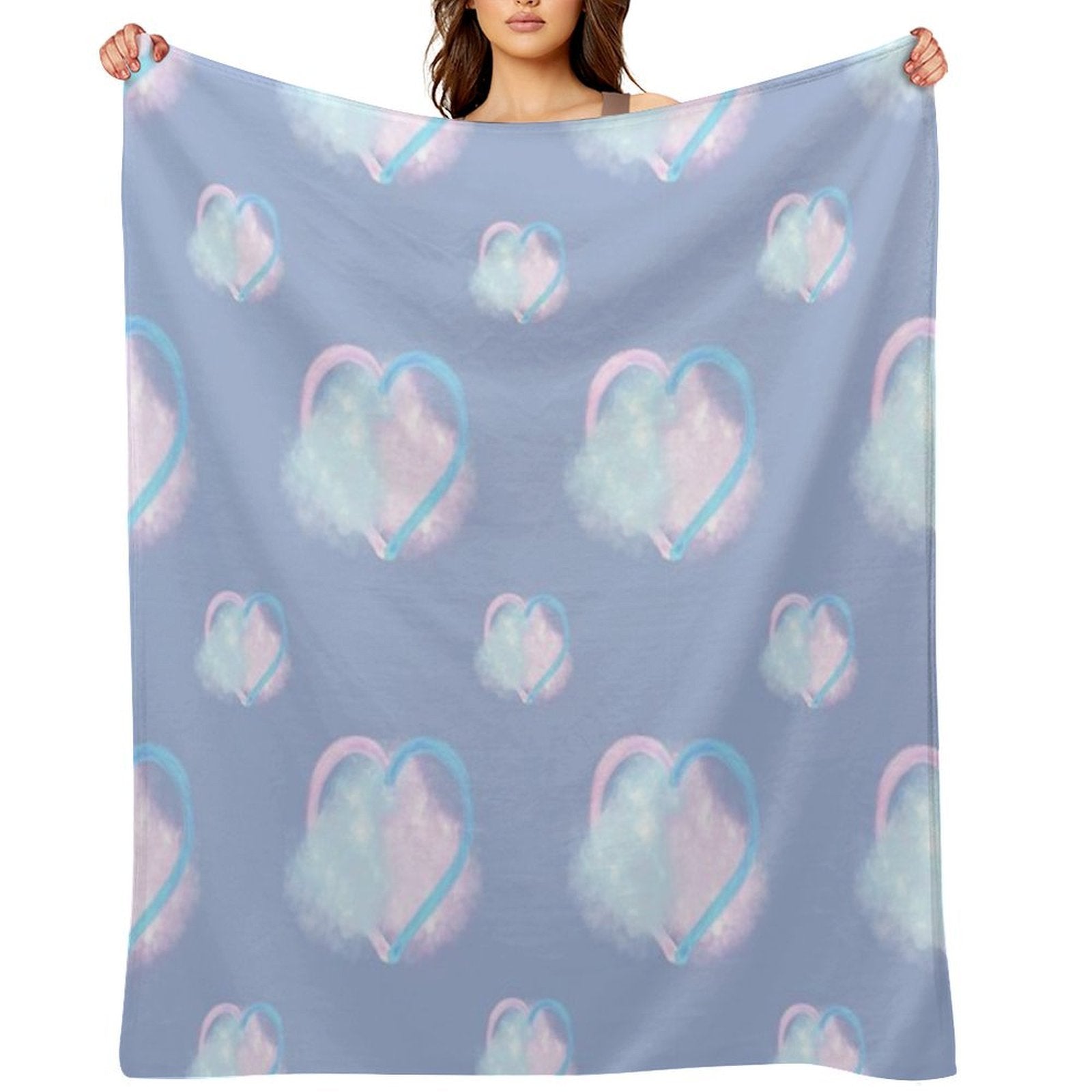 Lover Clouds on Blue Background Duo Size Gift-ready Throw Blanket