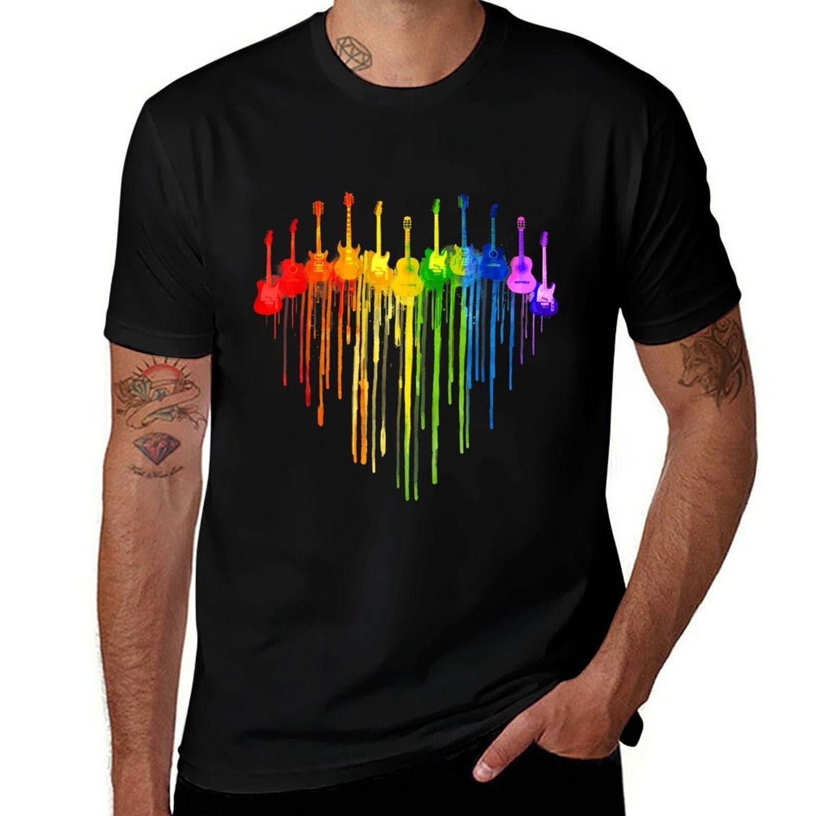 Rainbow Guitar Heart Guitar Music Lover Gay Pride LGBT Gifts  Eco-friendly Material T-Shirt