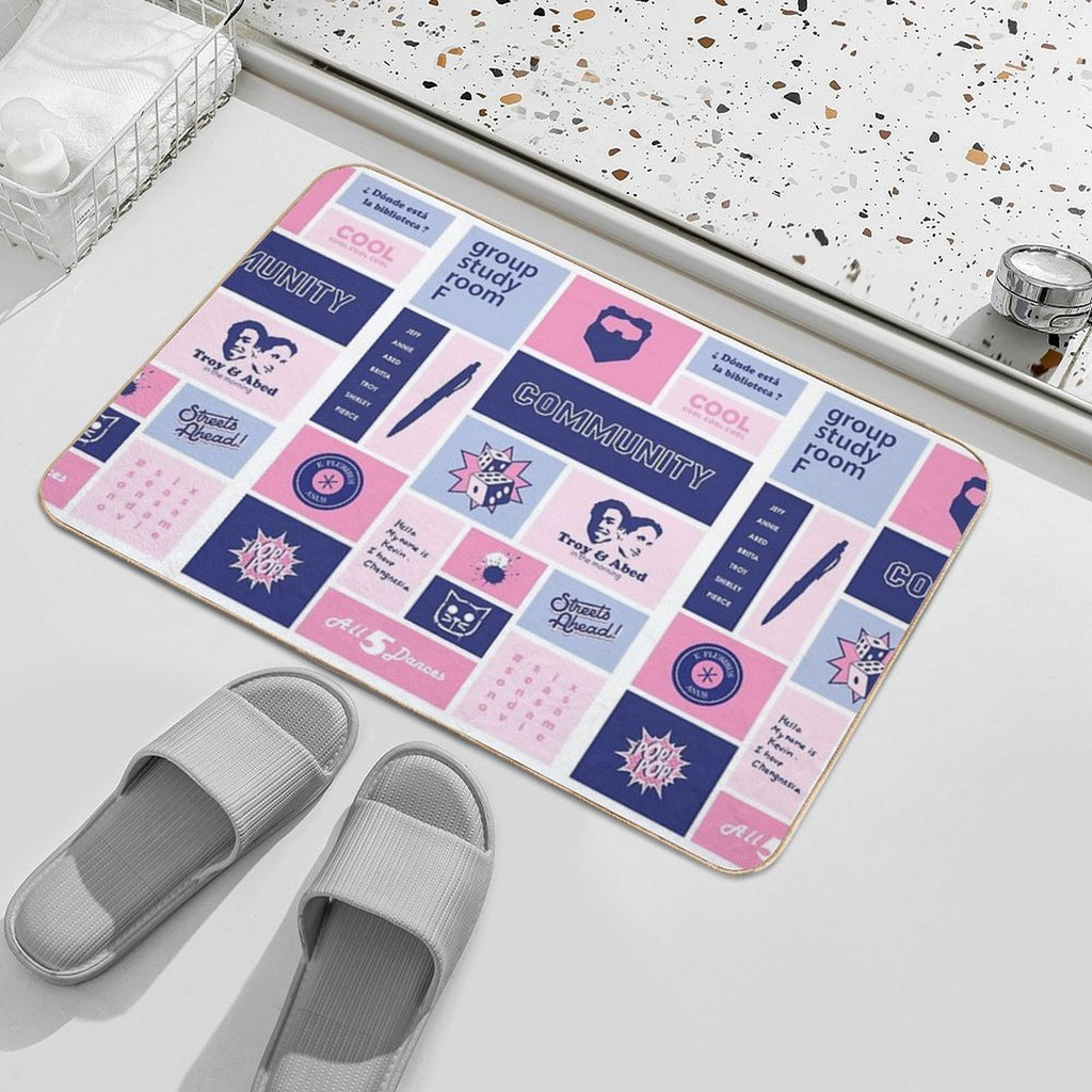 Community Collage Pink  Blue  Easy Maintenance Bath Mat