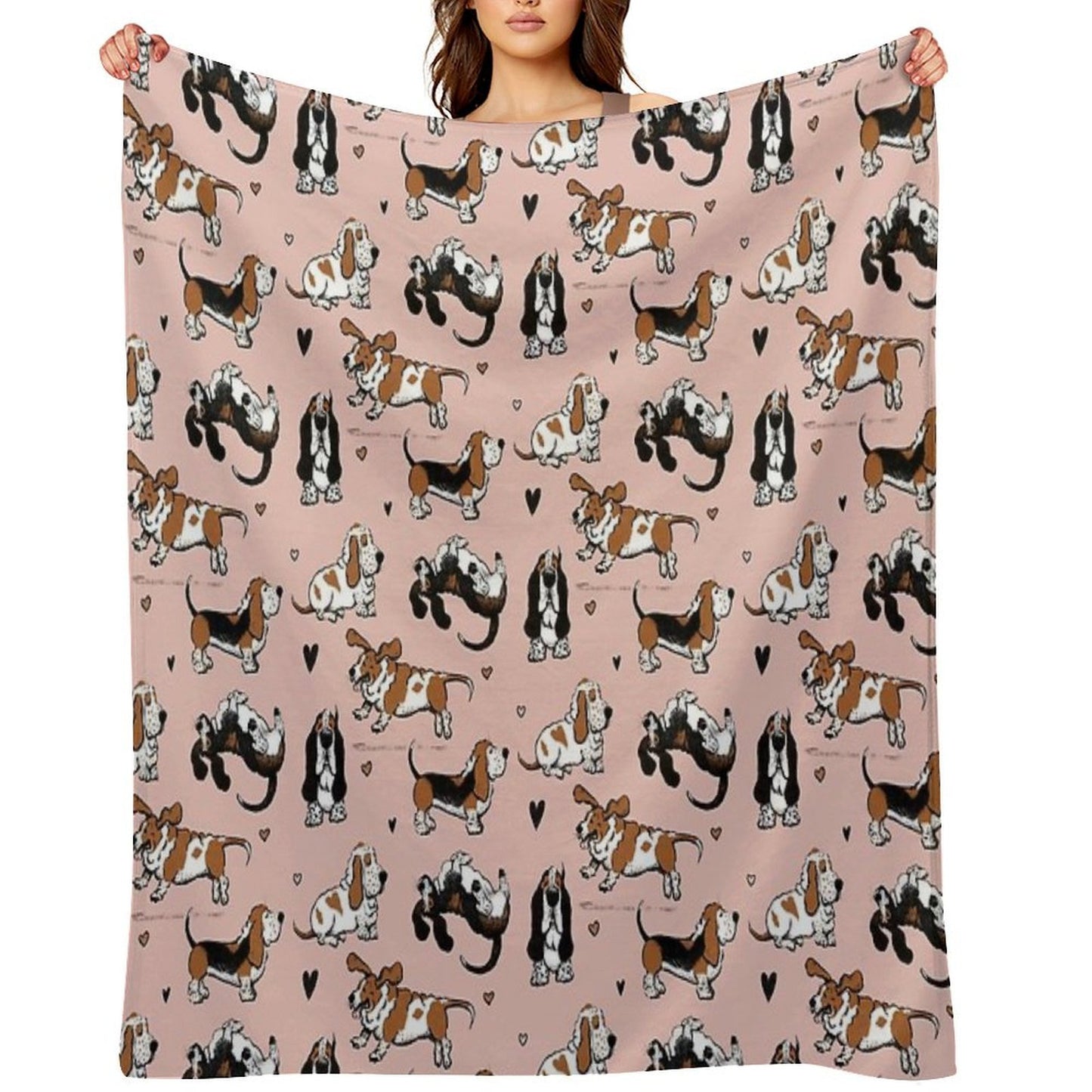 Basset Buddies on Pale Pink Compact Throw Blanket