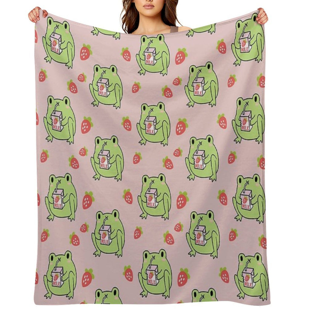 Cute Strawberry Milk Frog Anti-pilling Throw Blanket