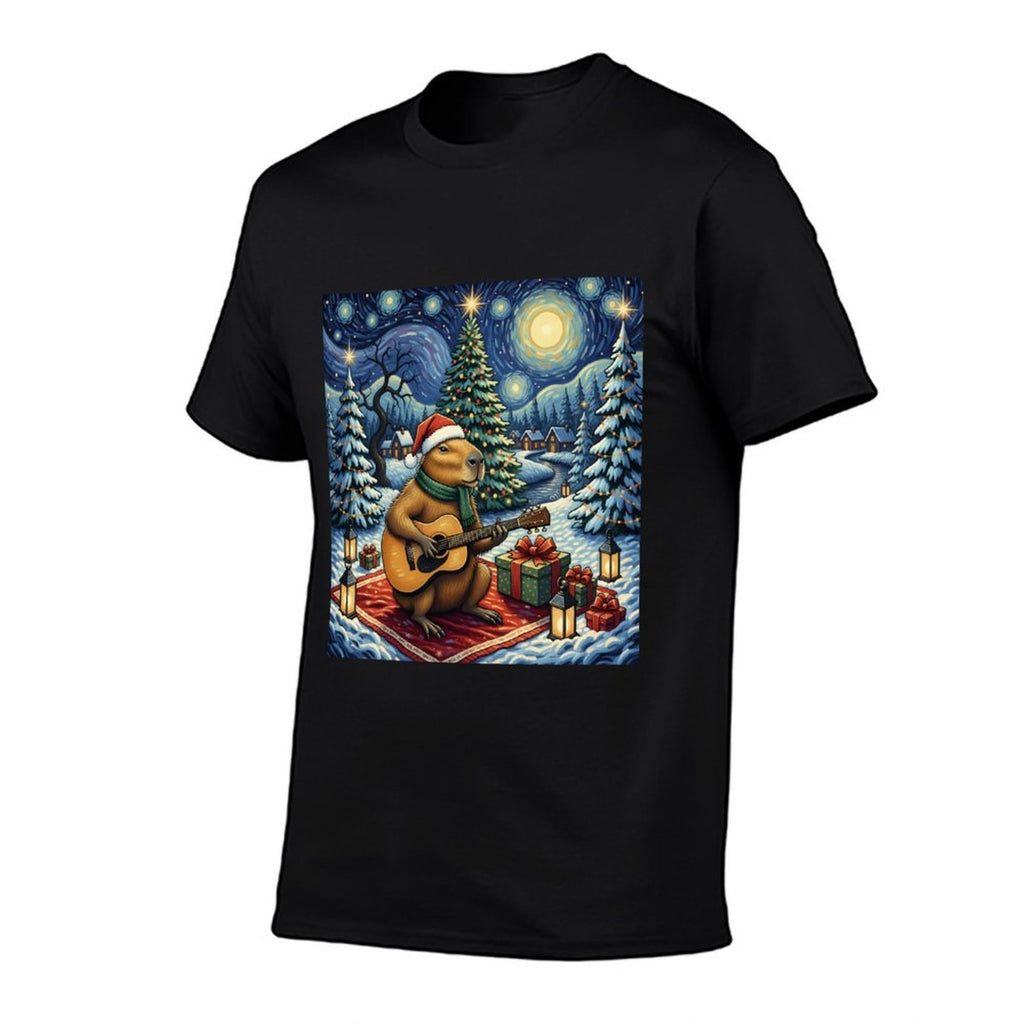 Capybara Playing The Guitar Van Gogh Style Christmas Themed  Relaxed-fit T-Shirt