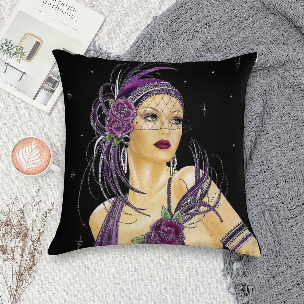 FLAPPER  Vintage 1930 Art Deco Print Soft Durable Construction Throw Pillow