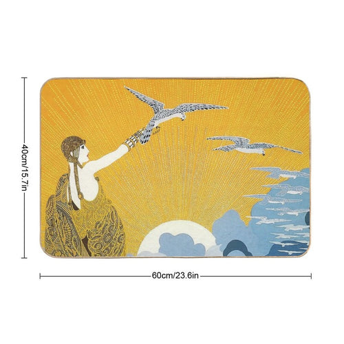 Art Deco Era Fashion, Woman with Birds And Ocean  Rapid-Drying Bath Mat