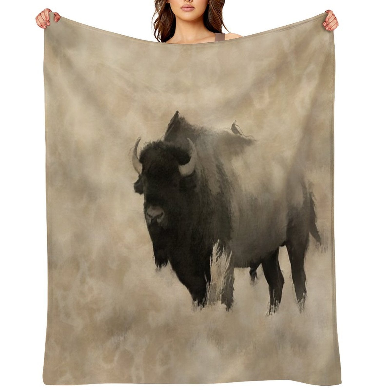 American Buffalo  -  Plains Bison Travel-friendly Throw Blanket