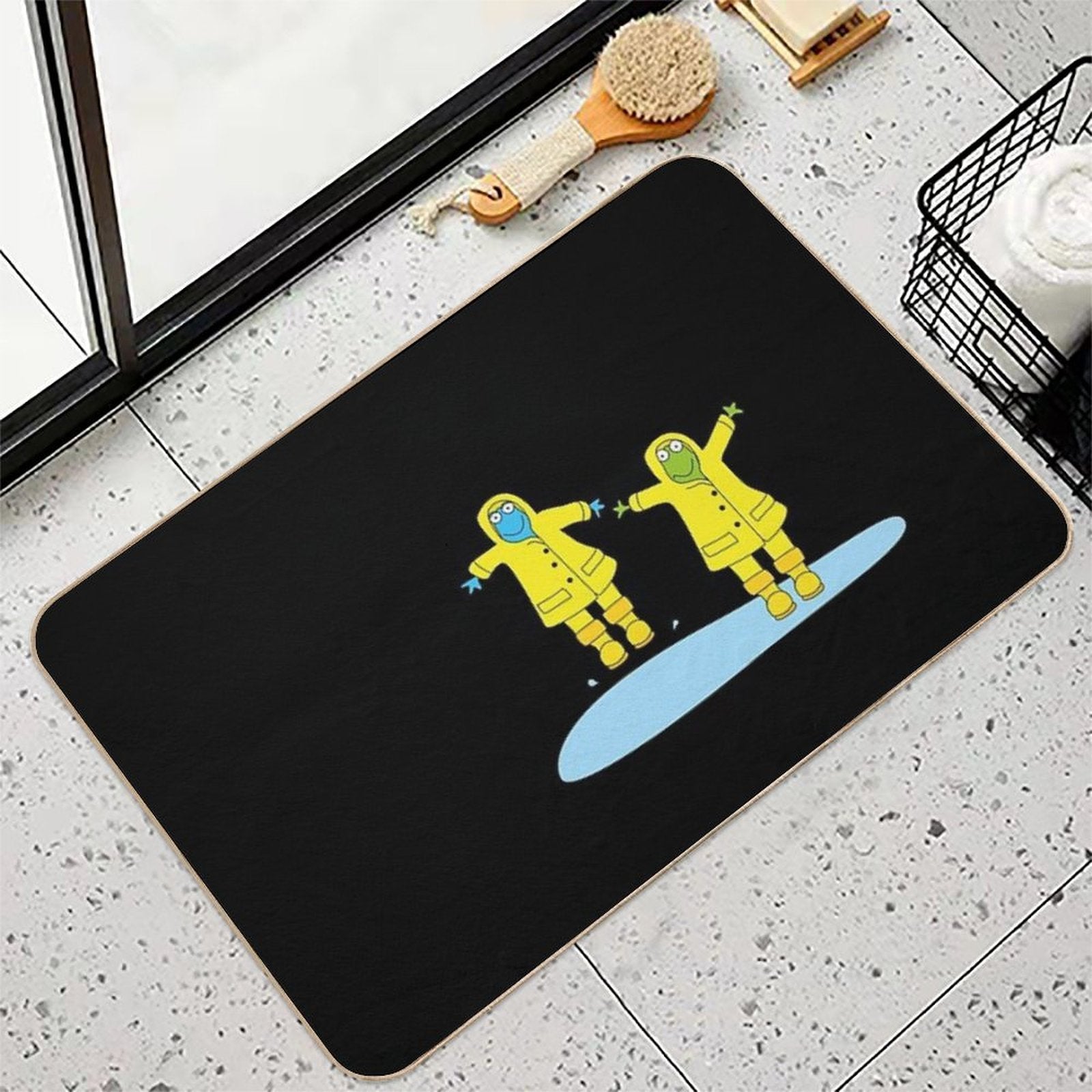 Frogs Splashing in The Rain  Fade-Resistant Bath Mat