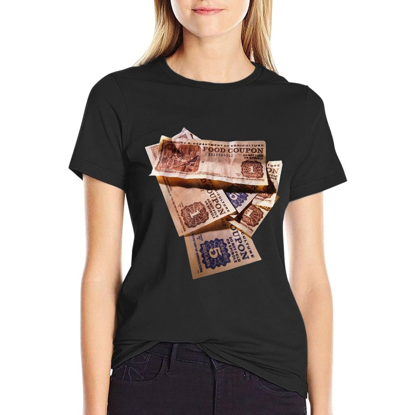Food Stamp Funny Gangster Food Stamps Retro 80s 90s Squad  Polyester Blend T-Shirt