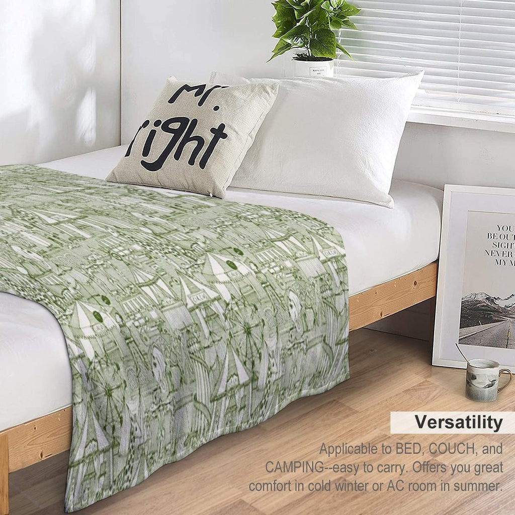 Retro Circus Green Ivory Durable Throw Blanket
