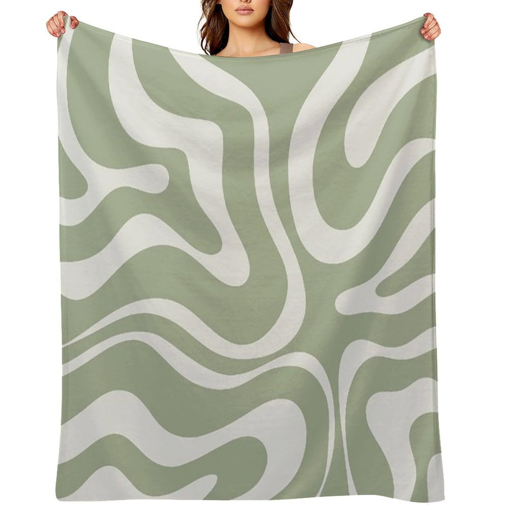 Liquid Swirl Abstract Pattern in Sage Green And Nearly White Plush Throw Blanket