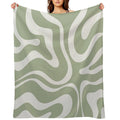 Liquid Swirl Abstract Pattern in Sage Green And Nearly White Plush Throw Blanket