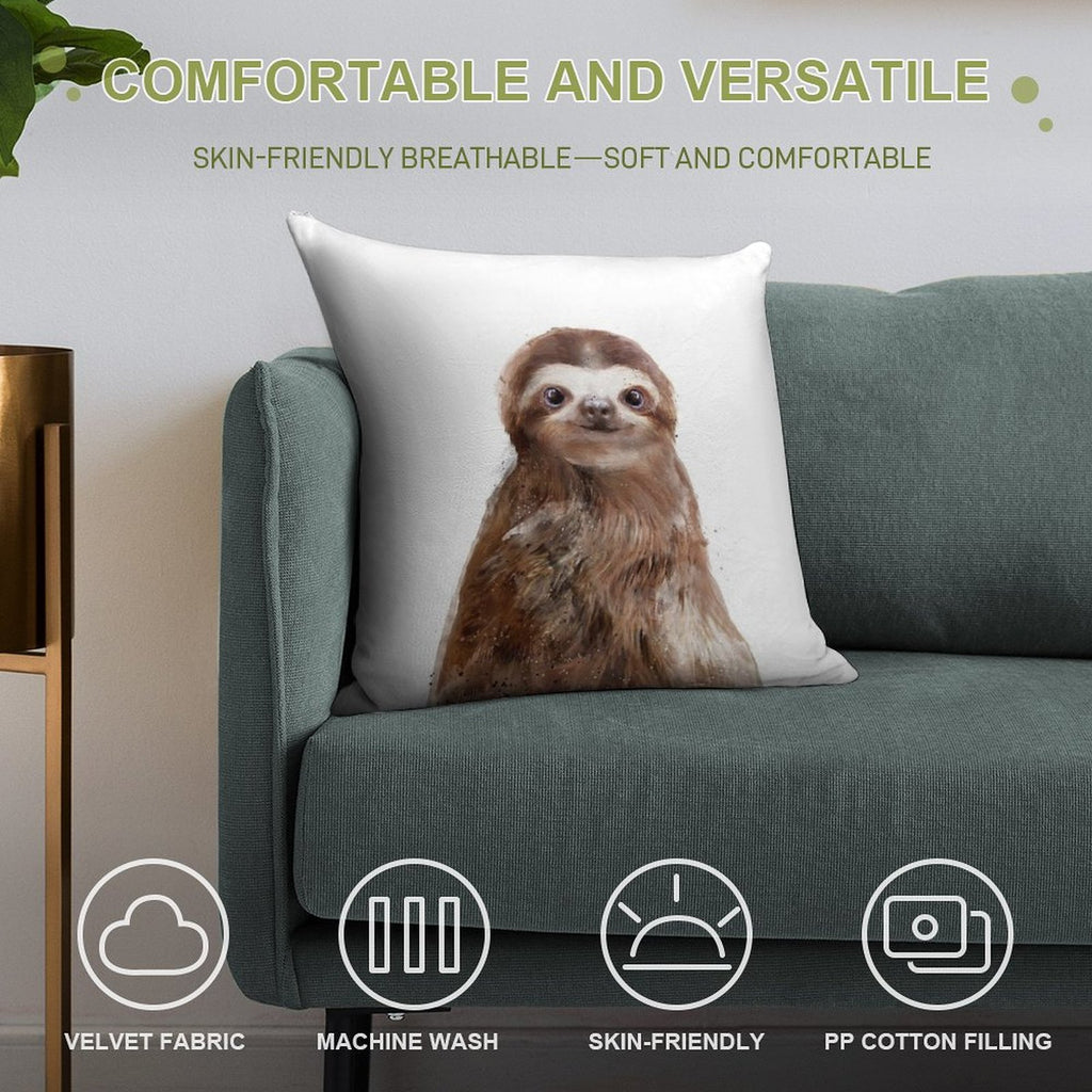 Little Sloth Soft Hidden Zipper Throw Pillow