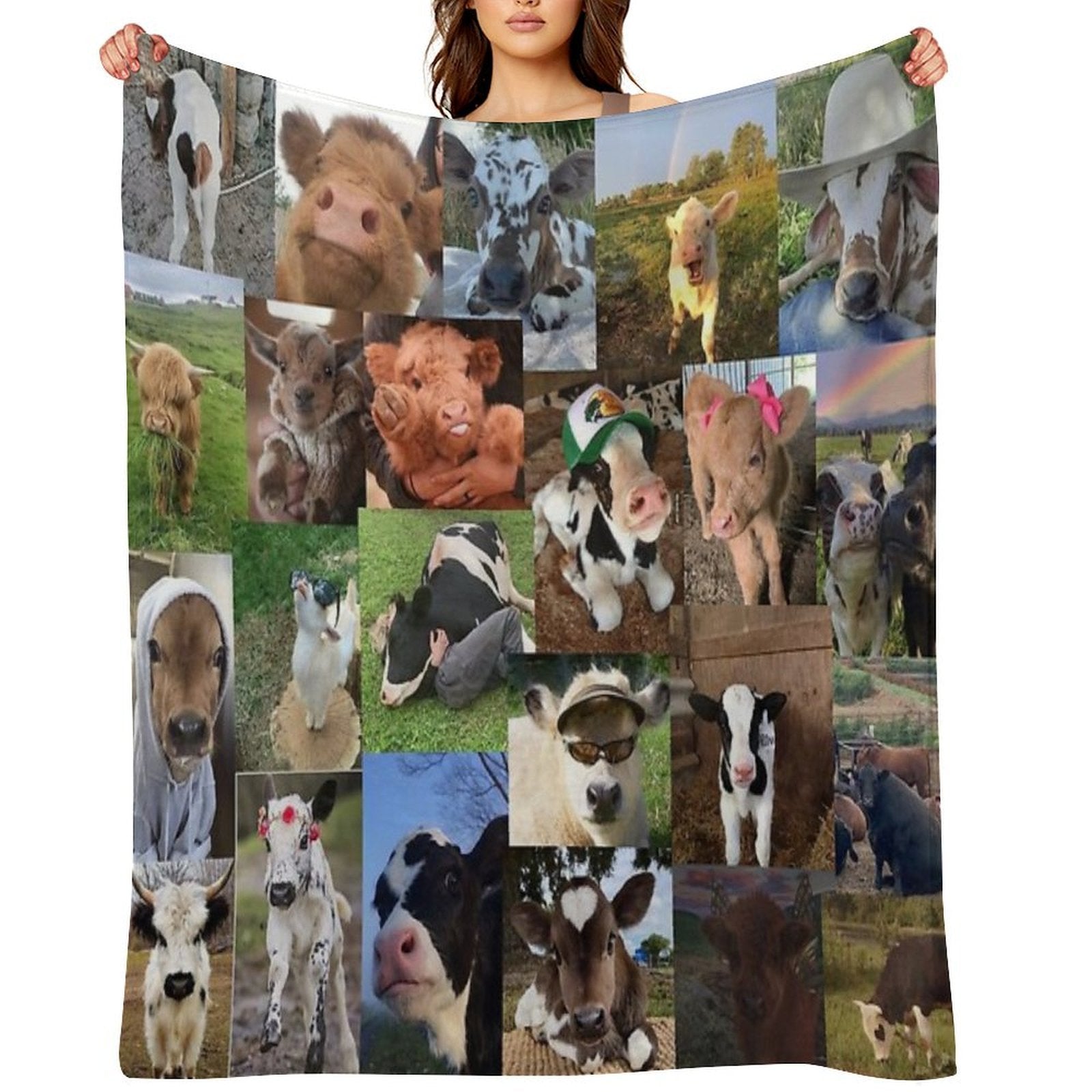 Cows Aesthetic Collage Velvety-soft Throw Blanket