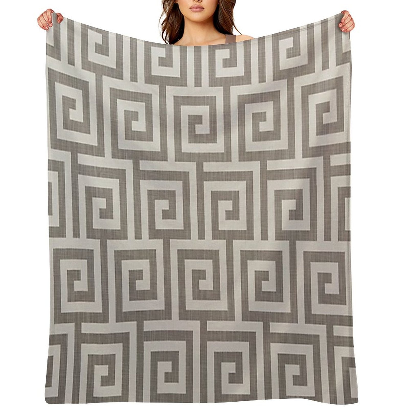 Grey Geometric Maze Pattern Shrink-resistant Throw Blanket